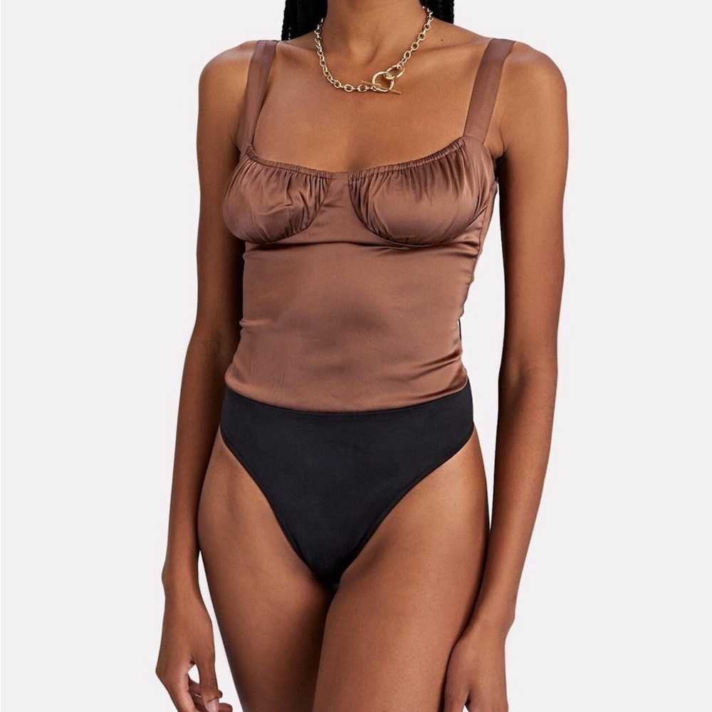 Ruched Cup Satin Tank Bodysuit